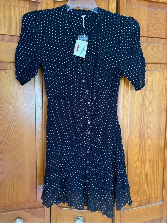 Free People Black Polka Dot Midi Dress - Picture 4 of 8